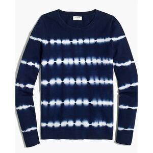 J.Crew Factory Cotton Tie-Dye Striped Teddie Sweater M Blue White Coastal Preppy